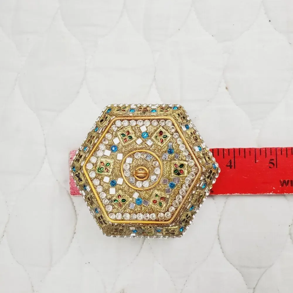 Vintage Two's Company Bejeweled Gold Trinket Box India Made 90s Jewelry Box Cute
